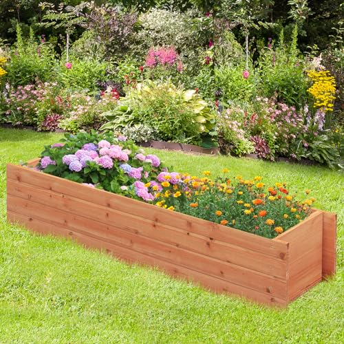 Giantex Raised Garden Bed, 44” x 11” x 10” Wood Planter Box with Drainage Holes, Outdoor Rectangular Raised Beds for Flower Vegetable Herb