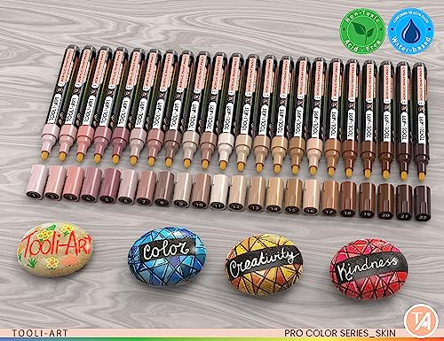 TOOLI-ART 22 Acrylic Paint Markers Paint Pens Pro Color Series Set 3mm Medium Tip for Rock Painting, Glass, Mugs, Wood, Metal, Glass Paint, Canvas, - WoodArtSupply