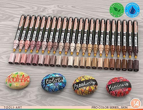 TOOLI-ART 22 Acrylic Paint Markers Paint Pens Pro Color Series Set 3mm Medium Tip for Rock Painting, Glass, Mugs, Wood, Metal, Glass Paint, Canvas, TOOLI-ART