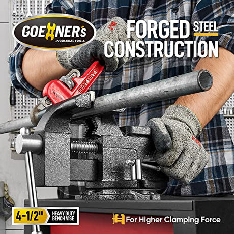 Bench Vise, 4-1/2" Vice for Workbench, Utility Combination Pipe Home Vise with Heavy Duty Forged Steel Construction, Swivel Base Table Vise for Kitvance