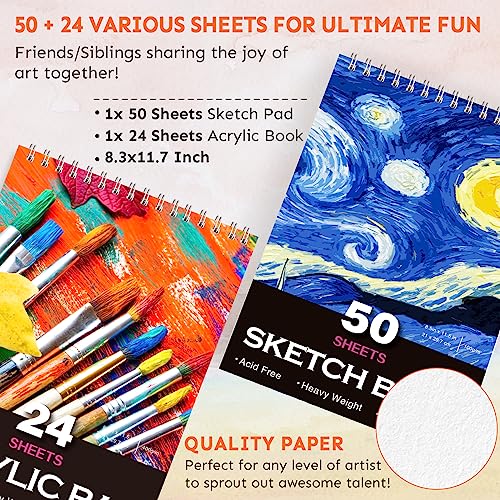 175 Piece Deluxe Art Supplies, Art Set with 2 A4 Drawing Pads, 24 Acrylic Paints, Crayons, Colored Pencils, Art Kit for Adults Artist Beginners Kids COOL BANK