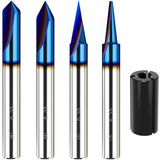 Helovmine Engraving Bits 15, 20, 60, 90 Degree CNC Wood Carving Router Bit Set with Nano Blue Coated, Marking Conical Engraving Router Tool , 2 Helovmine