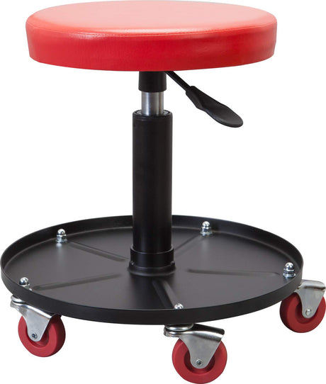 BIG RED ATRHL6201R Torin Heavy Duty Rolling Pneumatic Creeper Garage/Shop Seat: Padded Adjustable Mechanic Stool with Tool Tray Storage, Red BIG RED