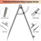 Compass for Geometry, Compass for Woodworking, 16 inch Precision Woodworking Compass with Wing Divider and Pencil Holder, Large Compass for Geometry, SZHRXC