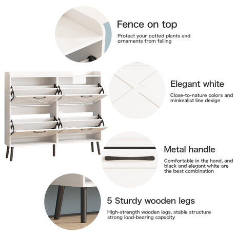 Maupvit Large Shoe Cabinet with 4 Flip Drawers, Freestanding Shoe Cabinet Organizer with Metal Drawer Bracket, Shoes Storage Cabinet for Entryway, Maupvit