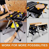 WORKESS Portable Workbench & Sawhorse, 440Lbs/1000Lbs Capacity Heavy Duty Folding Work Table, 21.5"-32.5" Adjustable Height with Clamping System, 2 x WORKESS