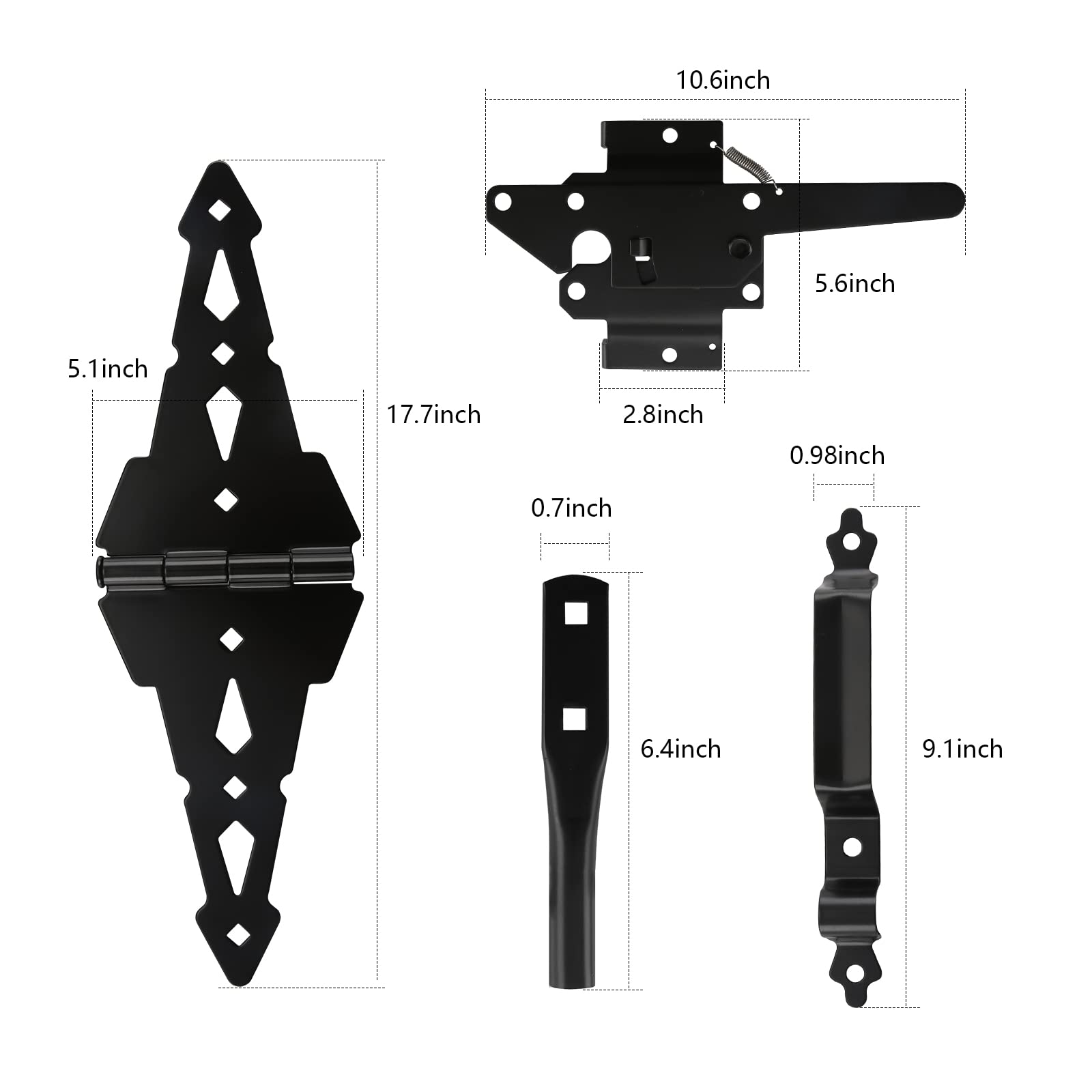 HOME MASTER HARDWARE Wood Gate Hardware Set - Heavy Duty 8" Decorative Strap Hinges and Spring Loaded Latch Gate Kit with Screws for Outdoor Fence - WoodArtSupply