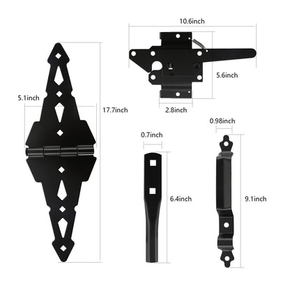 HOME MASTER HARDWARE Wood Gate Hardware Set - Heavy Duty 8" Decorative Strap Hinges and Spring Loaded Latch Gate Kit with Screws for Outdoor Fence - WoodArtSupply