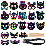 KXCOFTXI Halloween Mask Craft Kit for Kids, 52 Pcs Kids Magic Scratch Paper Animal Masks, DIY Rainbow Scratch Art Masks for Halloween and Animal KXCOFTXI