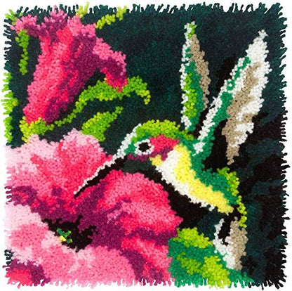 Colorful Hummingbird Latch Hook Craft Kit, 16'' X 16'' Tapestry Kits Latch Hook Rug Kits Carpet Embroidery Needlework DIY Rugs Hook Rug - WoodArtSupply