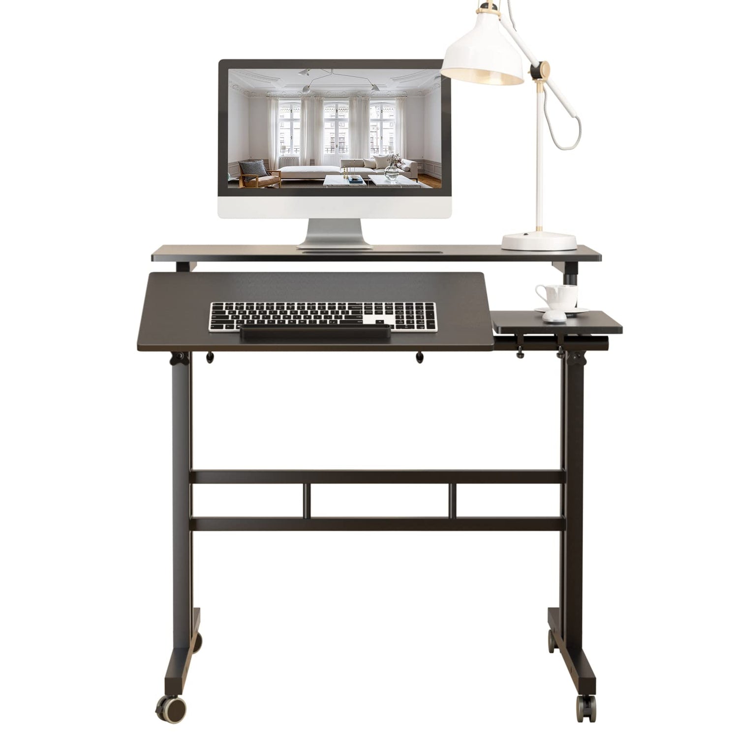 sogesfurniture Height Adjustable Sit Stand Workstation Mobile Standing Desk Home Office Desk with Standing and Seating,Black BHUS-101-2BK sogesfurniture