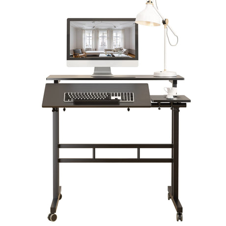 sogesfurniture Height Adjustable Sit Stand Workstation Mobile Standing Desk Home Office Desk with Standing and Seating,Black BHUS-101-2BK sogesfurniture
