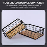 Small Metal Wire Storage Basket, Wood Base Storage Organizer Bin Basket for Kitchen Cabinets, Bathroom, Pantry, Garage, Laundry Room Cabilock