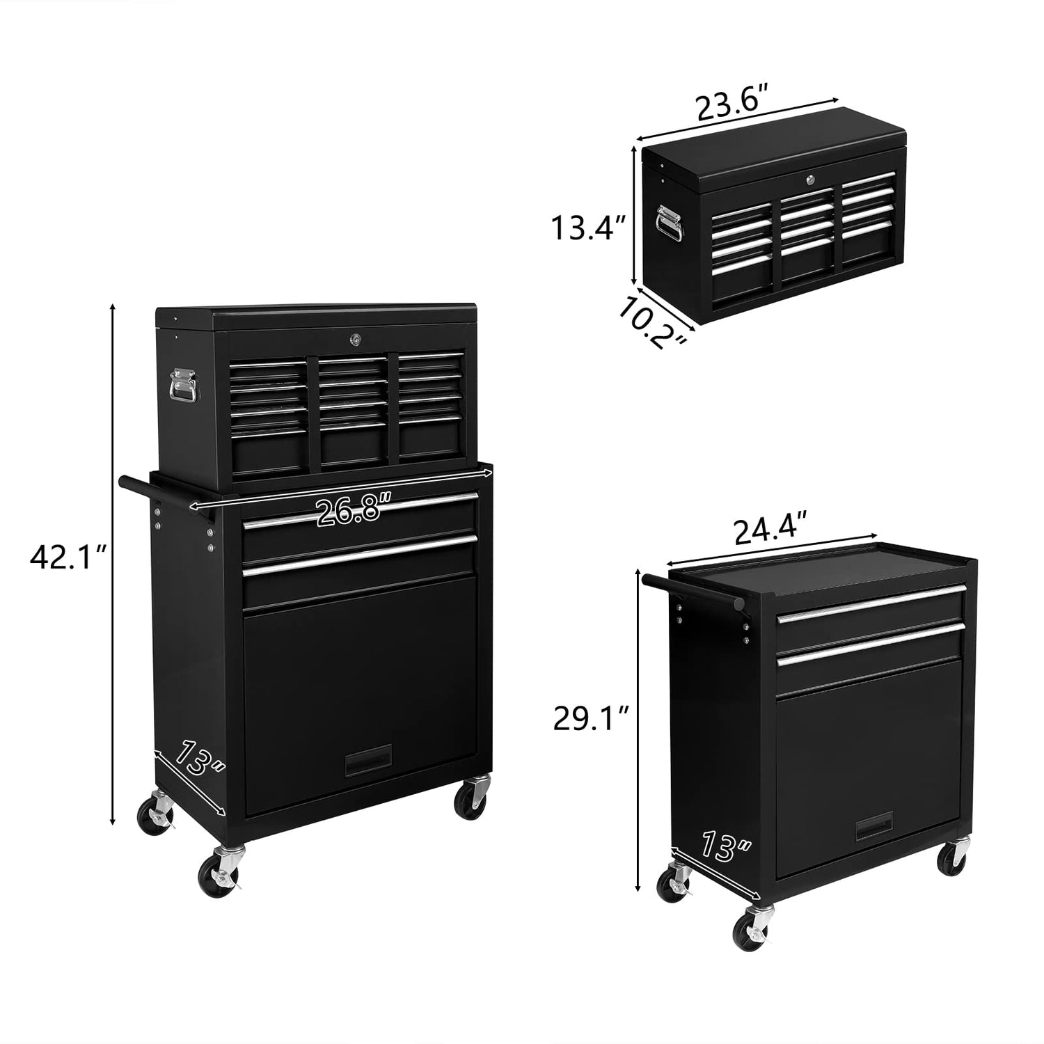 TUFFIOM 8-Drawer Rolling Tool Chest w/Lock & Key, Tool Storage Cabinet w/Wheels, Detachable Top, Drawers & Drawer Liners, Tool Organizer Box for TUFFIOM