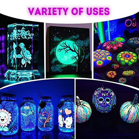 ABEIER Glow in the Dark Acrylic Paint, 10 Bright Colors (60ml/2oz) blacklight Paint, Neon Craft Paint, Long Lasting Glow Fluorescent Paint Ideal for ABEIER