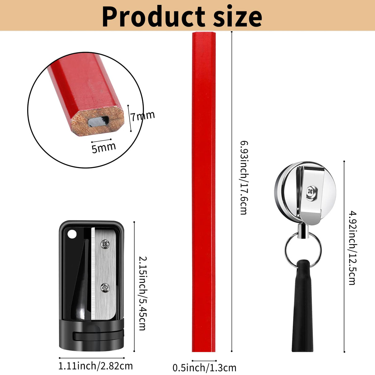 Rcybeo Carpenter Pencils 24pcs Construction Pencil 7 Inches Flat Black Carpenter Pencil with Pencil Sharpener Retractable Carpenter Pencil Holders Rcybeo