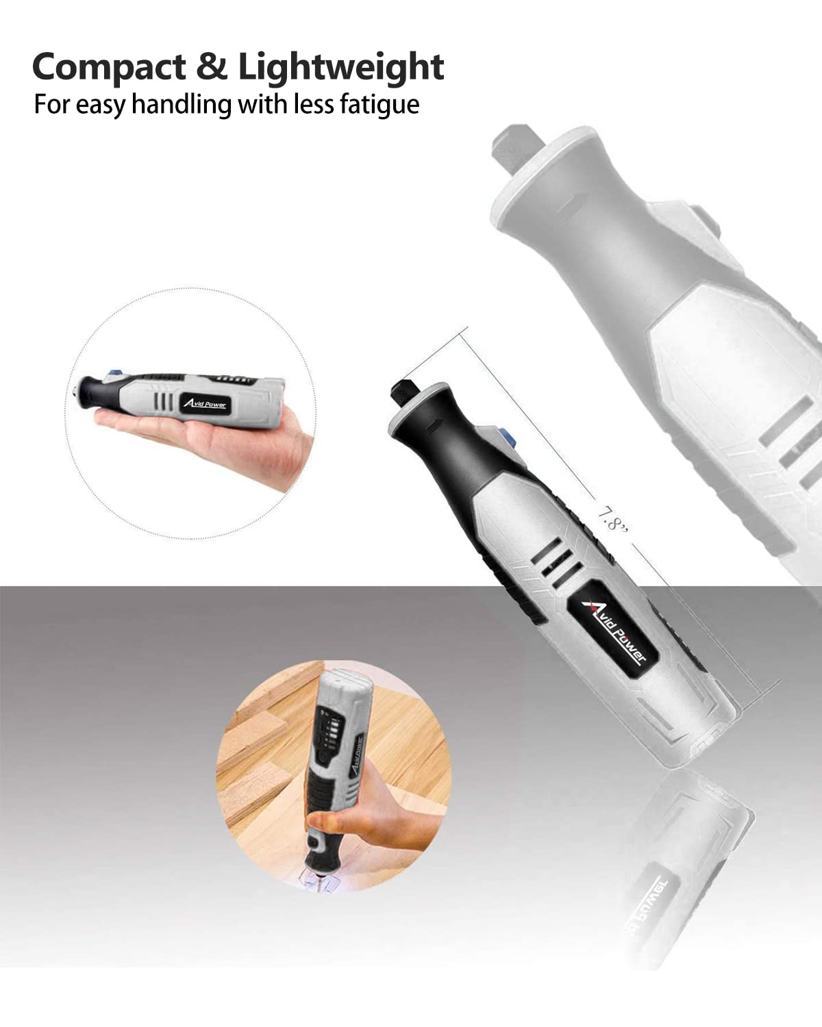 AVID POWER Cordless Rotary Tool 2.0 Ah 8V Rechargeable Rotary Tool, 4 Front LED Lights, 5 Speeds, 60 Pcs Rotary Tool Accessories with Bag for AVID POWER