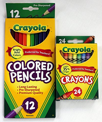 12ct Crayola Colored Pencils Pre-Sharpened & 24ct Crayola Crayons Basic Bundle - WoodArtSupply