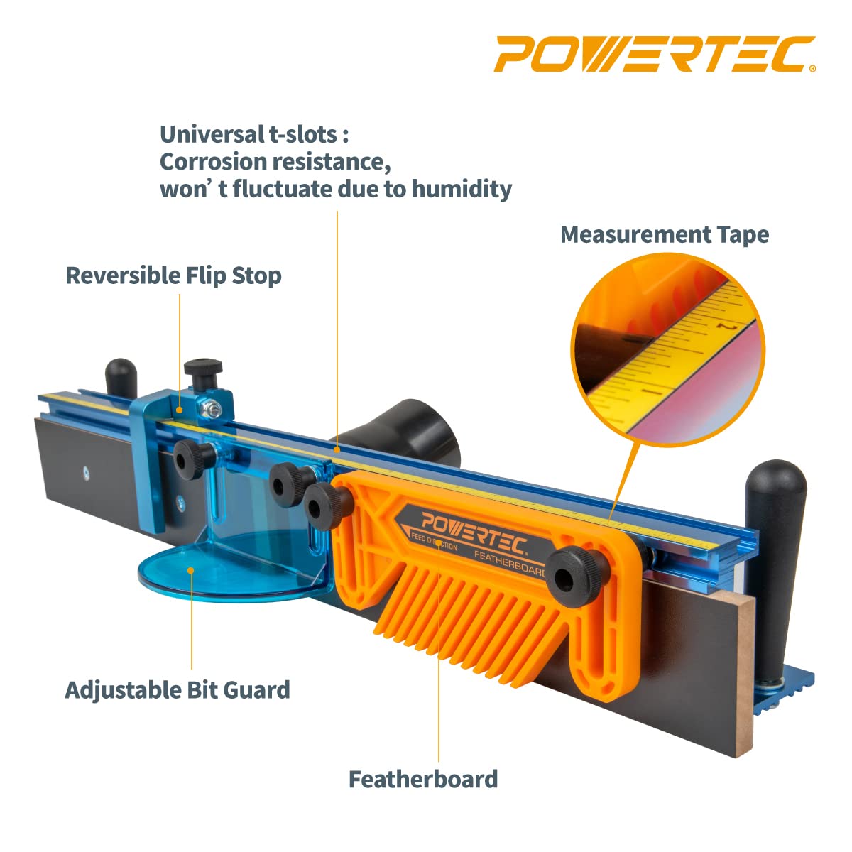 POWERTEC 71536 Deluxe Router Table Fence System 3-3/8” Tall 24" Long POWERTEC