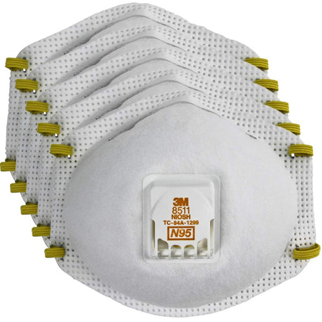 3M Particulate Respirator 8511Pro, N95, Disposable, Grinding, Sanding, Sawing, Sweeping, Dust, Smoke, 5/Pack 3M