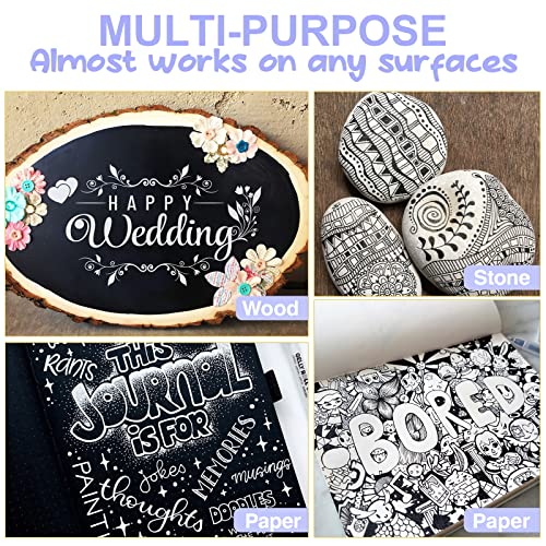 Acrylic White Paint Pen Fine Tip: 8 Pack 0.7mm Black White Paint Marker Pens for Art, Water-Based White Markers for Black Paper Metal Wood Stone AKARUED