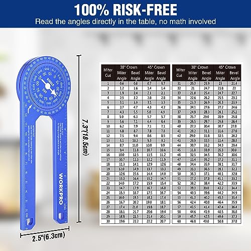 WORKPRO Aluminum Miter Saw Protractor, 7.3 Inch Angle Finder Featuring Precision Laser Engraved Scales for Inside and Outside Corner, Carpenters, - WoodArtSupply