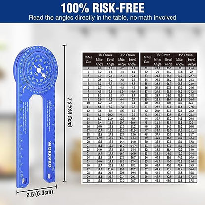 WORKPRO Aluminum Miter Saw Protractor, 7.3 Inch Angle Finder Featuring Precision Laser Engraved Scales for Inside and Outside Corner, Carpenters, - WoodArtSupply