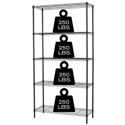 HCY 5-Tier Storage Shelf Heavy Duty Shelving Unit NSF Height Adjustable Metal Storage Rack for Laundry Bathroom Kitchen Garage Pantry Organization -