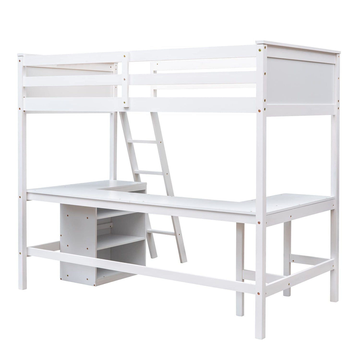 Harper & Bright Designs Twin Loft Bed with Desk and Storage Shelves in White Harper & Bright Designs