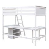 Harper & Bright Designs Twin Loft Bed with Desk and Storage Shelves in White Harper & Bright Designs