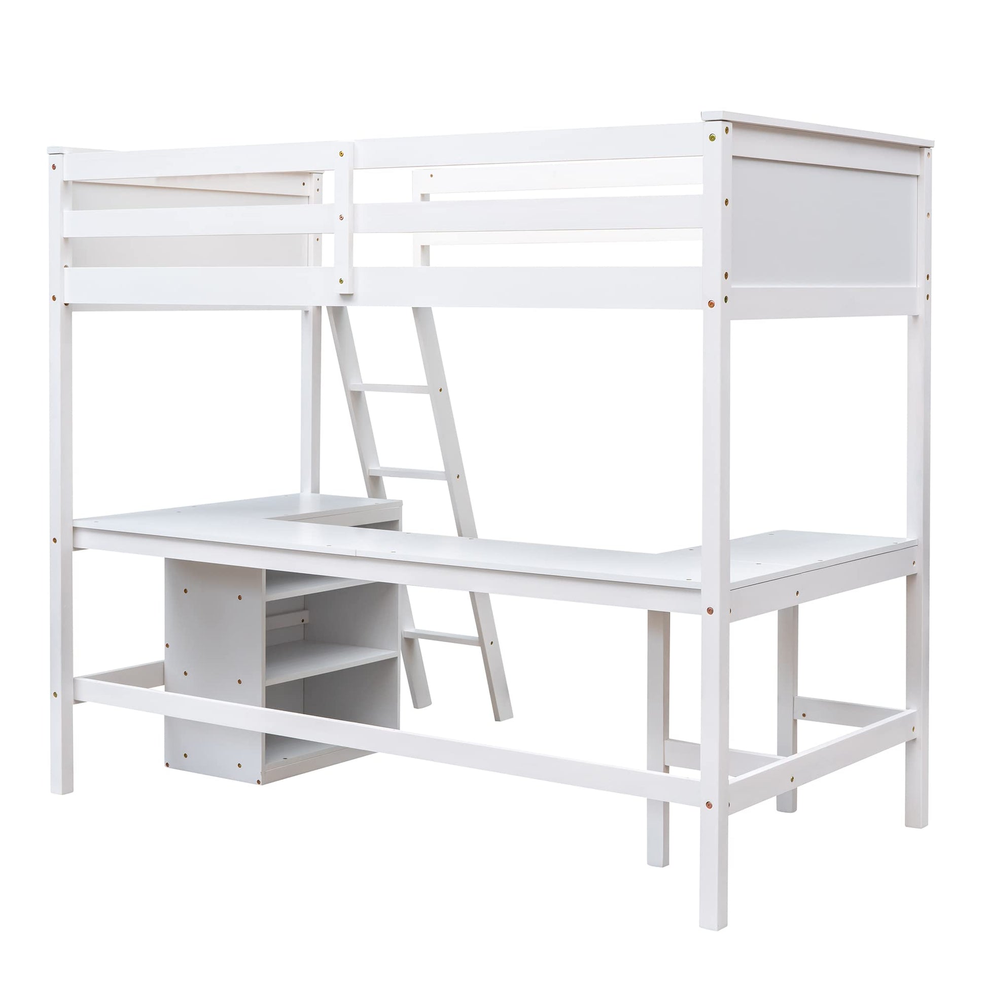 Harper & Bright Designs Twin Loft Bed with Desk and Storage Shelves in White - WoodArtSupply