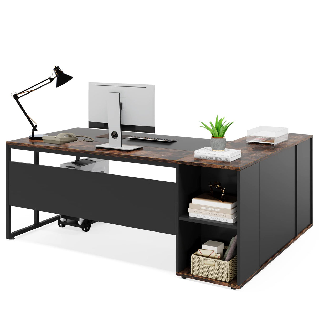 Tribesigns 71 inch Executive Desk, L Shaped Desk with Cabinet Storage, Executive Office Desk with Shelves, Business Furniture Desk Workstation for Tribesigns