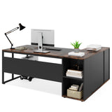 Tribesigns 71 inch Executive Desk, L Shaped Desk with Cabinet Storage, Executive Office Desk with Shelves, Business Furniture Desk Workstation for Tribesigns