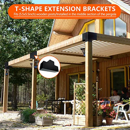 ITeVe.GD Pergola DIY Kit,2 Pcs 3-Way T-Angle Corner Brackets Elevated Wood Stand with Screws for 6"x6"(Inner Size:5.5"x5.5") Wood - WoodArtSupply