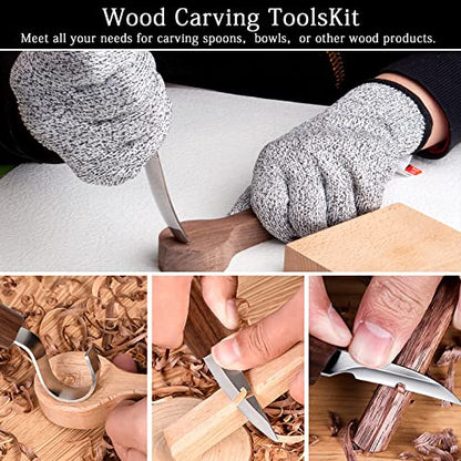 Wood Carving Tools Set,Detail and Hook Carving Knife Kit for Beginners,Trimming Knife for Spoon Bowl Cup Woodwork,Round Handle Design and 6pcs SK2 - WoodArtSupply