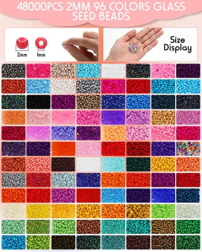 Jexine 48000 Pcs Bead Loom Kit Beading Supplies 2 mm Seed Beads Loom Kit for Adults Bracelets Jewelry Earring Making Tools Christmas Gifts for Girls Jexine