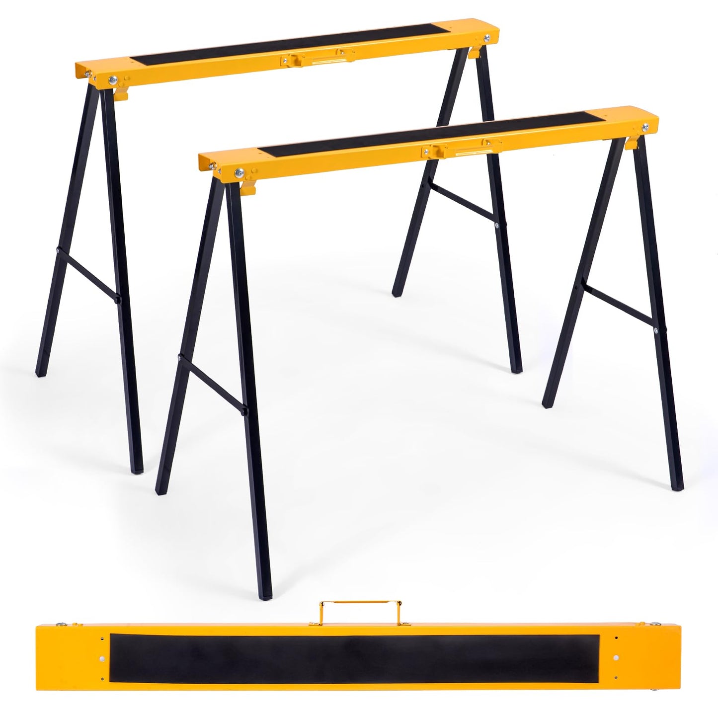 Goplus Saw Horses 2 Pack Folding, Portable Sawhorse with Fast Open Legs, Convenient Handle. Heavy Duty Steel Sawhorse for Woodworking, Carpenters,