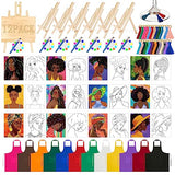 Xtinmee 12 Sets Afro Girl Painting Kit Bundle Include Wood Easels Pre Drawn Drawing Board Nylon Brush Palettes Plain Aprons Tassels and Metal Ring Xtinmee