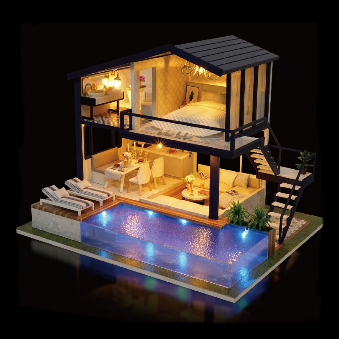 DIY Miniature Dollhouse Kit,UniHobby Time Apartment DIY Dollhouse Kit with Wooden Furniture Light Gift House Toy for Adults UniHobby