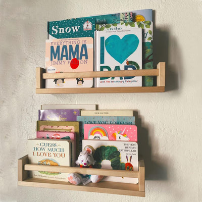 Burlywood Floating Nursery Shelves for Kids - 15.7 Inch Wall Bookshelf for Organising Toys and Décor