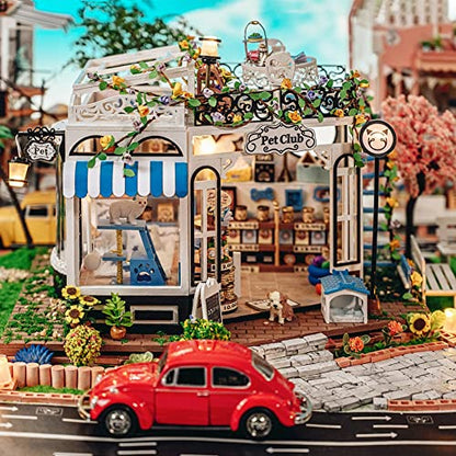 Miniature Joy House Kit Pet Shop - DIY Miniature Dollhouse Kit - Tiny House Building Kit with Furniture for Adults - Creative Miniature Craft Kits (