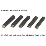 findmall 5Pcs 3/8 Inch Indexable Carbide Lathe Turning Tool Holder Metal Lathe Tools Inserts Bits with TCMT110204 Carbide Inserts findmall