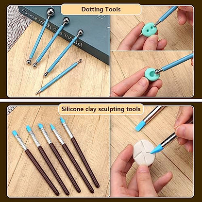 Clay Tools Kit, Pottery Tools, Polymer Clay Tools, Clay Sculpting Tools with Dotting Tools, Modeling Clay for Modeling, Smoothing, Cleaning, Carving,