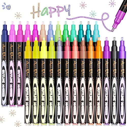 Aen Art Double Line Outline Pens, 26 Colors Shimmer Outline Marker for Pumpkin Painting, Self-Outline Metallic Markers. Perfect for Doodling, Drawing Aen Art