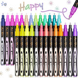 Aen Art Double Line Outline Pens, 26 Colors Shimmer Outline Marker for Pumpkin Painting, Self-Outline Metallic Markers. Perfect for Doodling, Drawing Aen Art