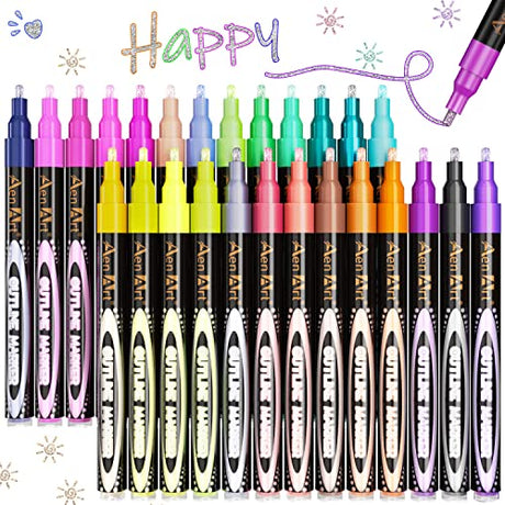 Aen Art Double Line Outline Pens, 26 Colors Shimmer Outline Marker for Pumpkin Painting, Self-Outline Metallic Markers. Perfect for Doodling, Drawing Aen Art