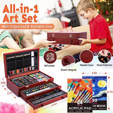 175 Piece Deluxe Art Supplies, Art Set with 2 A4 Drawing Pads, 24 Acrylic Paints, Crayons, Colored Pencils, Art Kit for Adults Artist Beginners Kids COOL BANK