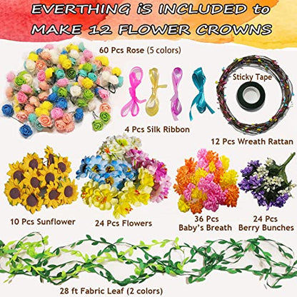 WUBOMJIO Flower Crowns Craft Kit, Make Your Own 12 PCs Flower Crowns Garland Handmade Arts and Crafts for Kids, DIY Fairy Flower Headbands and - WoodArtSupply