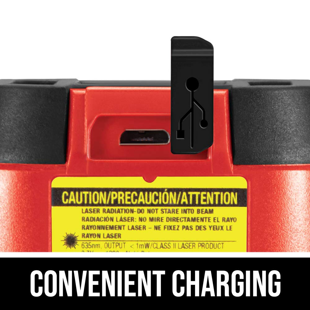 SKIL 50ft. Red Self-Leveling Cross Line Laser Level with Horizontal and Vertical Lines, Rechargeable Lithium Battery with USB Charging Port, Clamp & Skil