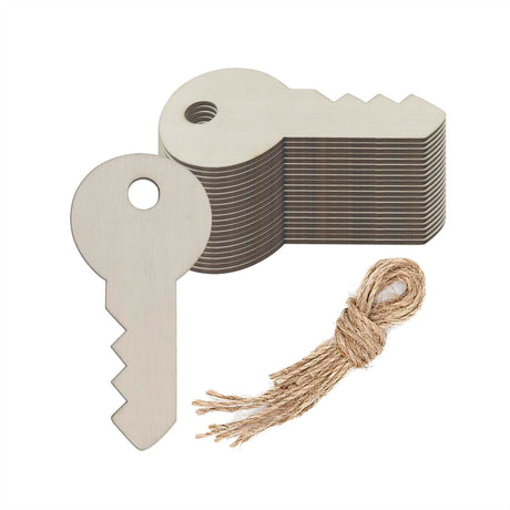 Creaides 20pcs Key Wood Crafts Cutouts Blank Wooden Key Shaped Hanging Ornaments Gift Tags Perfect for Wedding Birthday Christmas Party Home Creaides